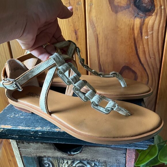 MICHAEL Michael Kors "Darci" Leather Embossed Thong Sandal White Gray Size 8M - Picture 3 of 12